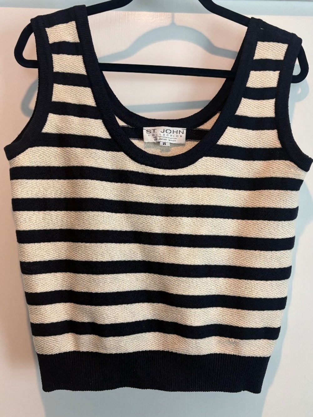 Vintage St. John Marie Gray Striped Knit Tank Vest Size W Fits S M
